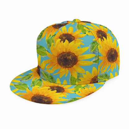 Blue Watercolor Sunflower Pattern Print Snapback Cap