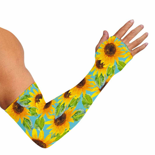 Blue Watercolor Sunflower Pattern Print Sun Protection Arm Sleeves