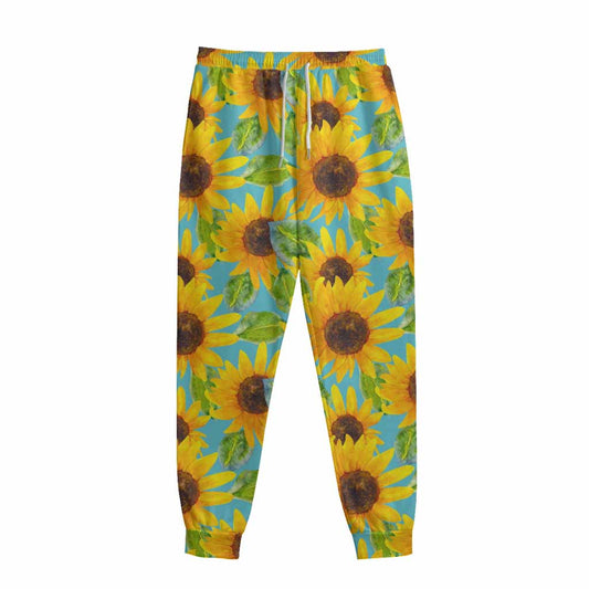 Blue Watercolor Sunflower Pattern Print Sweatpants