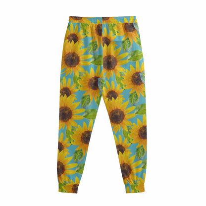 Blue Watercolor Sunflower Pattern Print Sweatpants