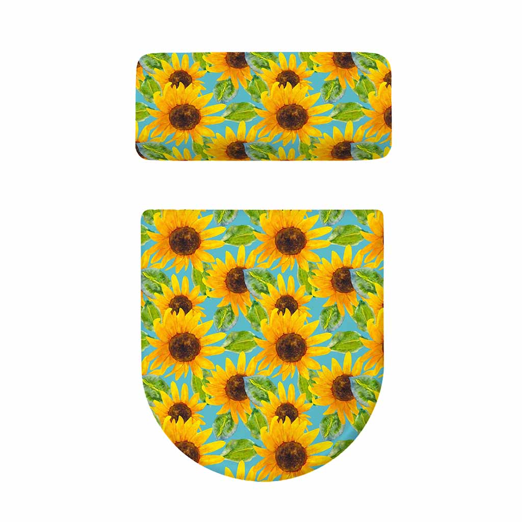 Blue Watercolor Sunflower Pattern Print Toilet Lid And Tank Cover Set