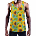 Blue Watercolor Sunflower Pattern Print Men's Workout Tank Top