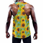Blue Watercolor Sunflower Pattern Print Training Tank Top