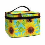 Blue Watercolor Sunflower Pattern Print Travel Makeup Bag