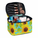 Blue Watercolor Sunflower Pattern Print Travel Makeup Bag