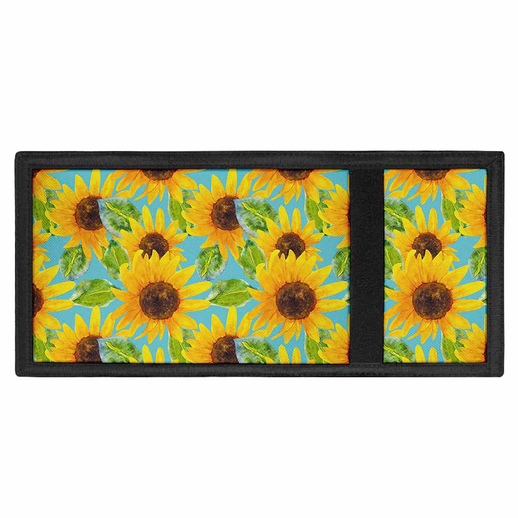 Blue Watercolor Sunflower Pattern Print Trifold Wallet