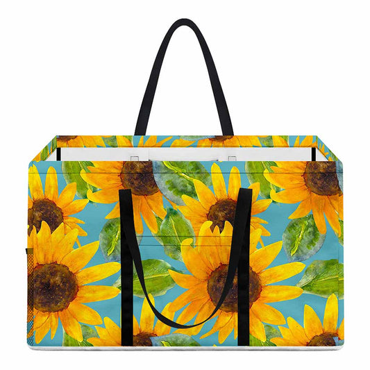 Blue Watercolor Sunflower Pattern Print Utility Tote Bag