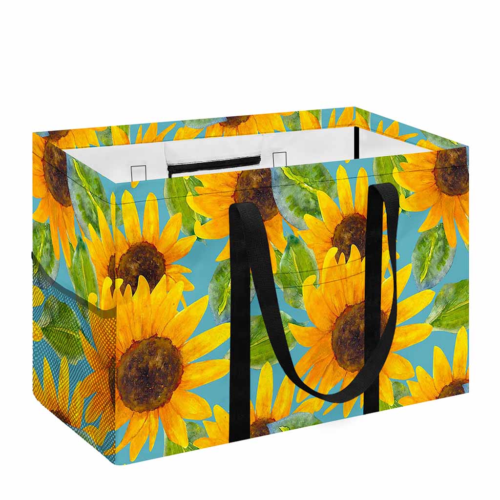 Blue Watercolor Sunflower Pattern Print Utility Tote Bag