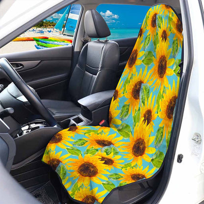 Blue Watercolor Sunflower Pattern Print Waterproof Car Seat Cover