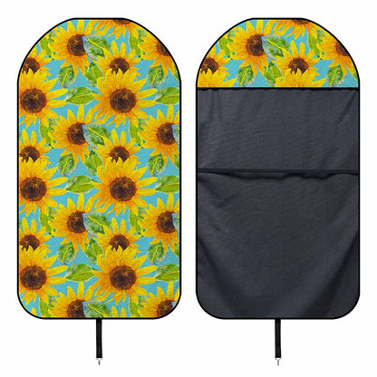 Blue Watercolor Sunflower Pattern Print Waterproof Car Seat Cover