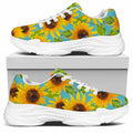 Blue Watercolor Sunflower Pattern Print White Chunky Shoes
