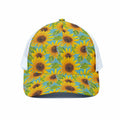 Blue Watercolor Sunflower Pattern Print White Mesh Trucker Hat