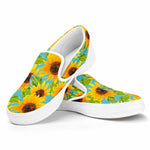 Blue Watercolor Sunflower Pattern Print White Slip On Sneakers