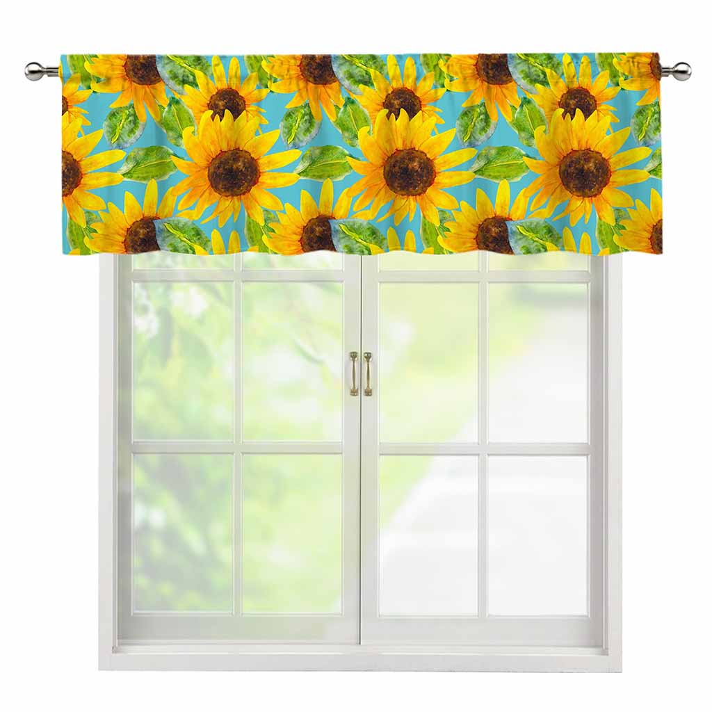 Blue Watercolor Sunflower Pattern Print Window Valance