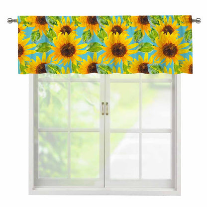 Blue Watercolor Sunflower Pattern Print Window Valance