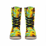 Blue Watercolor Sunflower Pattern Print Winter Boots