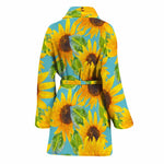 Blue Watercolor Sunflower Pattern Print Women's Bathrobe