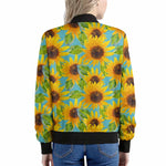 Blue Watercolor Sunflower Pattern Print Women's Bomber Jacket