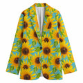Blue Watercolor Sunflower Pattern Print Women's Cotton Blazer