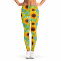 Blue Watercolor Sunflower Pattern Print Women's Leggings