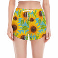 Blue Watercolor Sunflower Pattern Print Women's Split Running Shorts