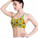 Blue Watercolor Sunflower Pattern Print Women's Sports Bra