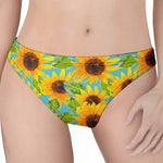 Blue Watercolor Sunflower Pattern Print Women's Thong