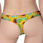 Blue Watercolor Sunflower Pattern Print Women's Thong