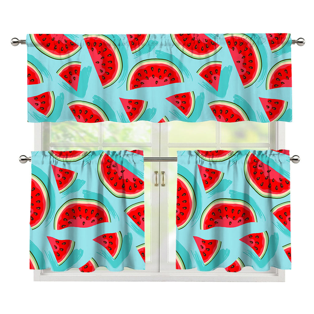 Blue Watermelon Pieces Pattern Print 3 Piece Kitchen Curtains
