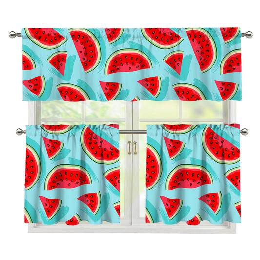 Blue Watermelon Pieces Pattern Print 3 Piece Kitchen Curtains