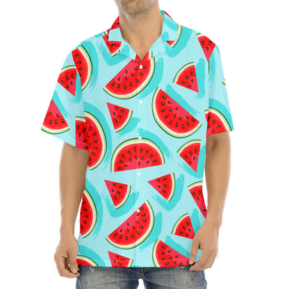 Blue Watermelon Pieces Pattern Print Aloha Shirt