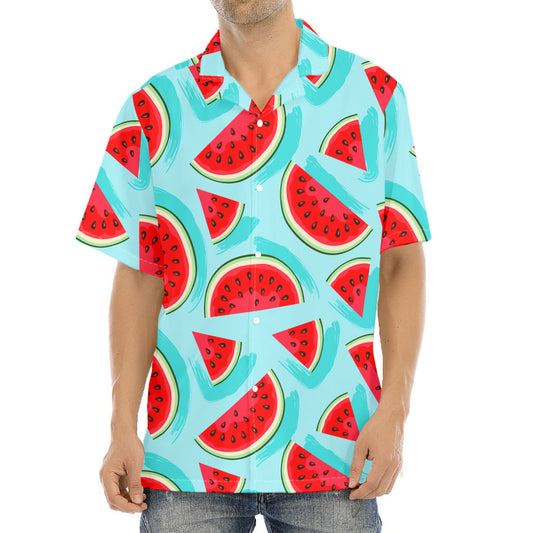 Blue Watermelon Pieces Pattern Print Aloha Shirt