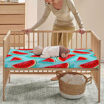 Blue Watermelon Pieces Pattern Print Baby Crib Sheet