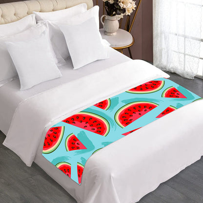 Blue Watermelon Pieces Pattern Print Bed Runner