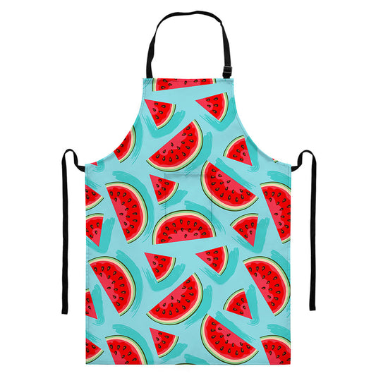 Blue Watermelon Pieces Pattern Print Bib Apron With Pocket