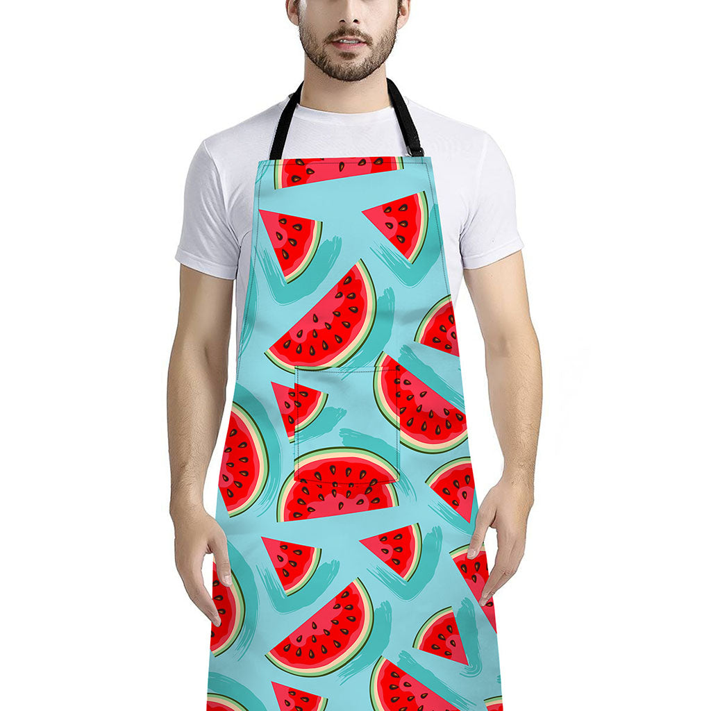 Blue Watermelon Pieces Pattern Print Bib Apron With Pocket