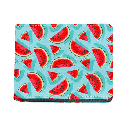 Blue Watermelon Pieces Pattern Print Bifold Wallet