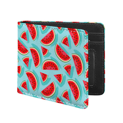 Blue Watermelon Pieces Pattern Print Bifold Wallet