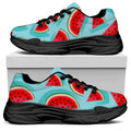 Blue Watermelon Pieces Pattern Print Black Chunky Shoes