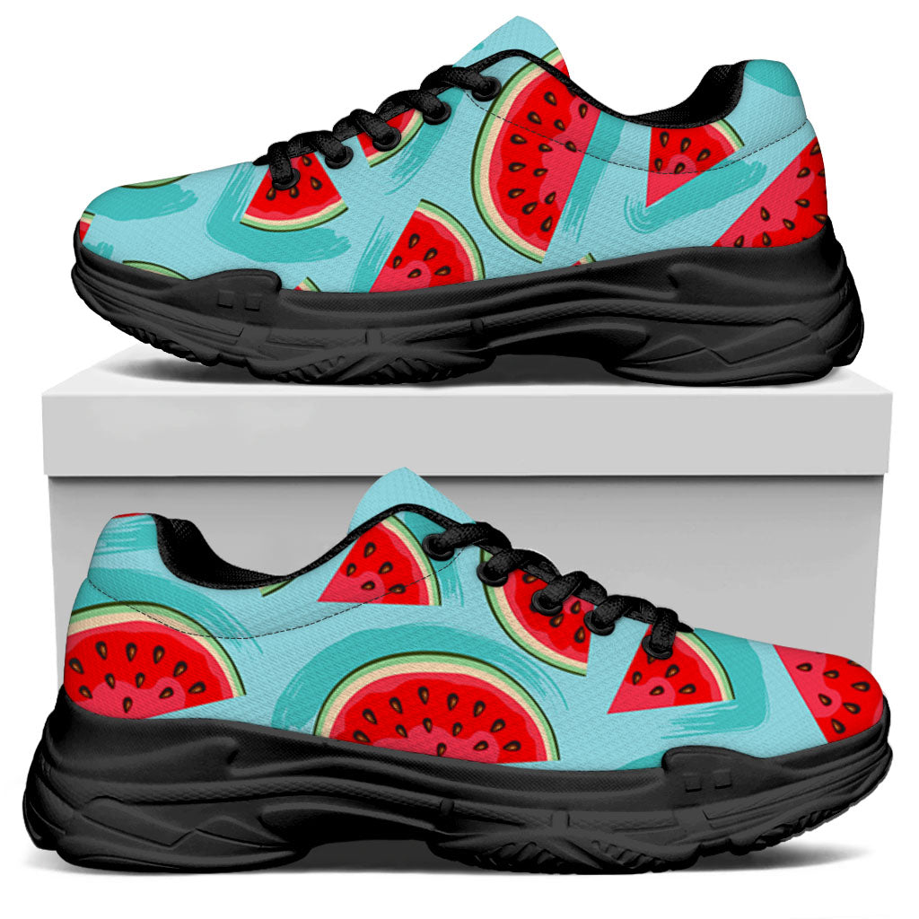 Blue Watermelon Pieces Pattern Print Black Chunky Shoes
