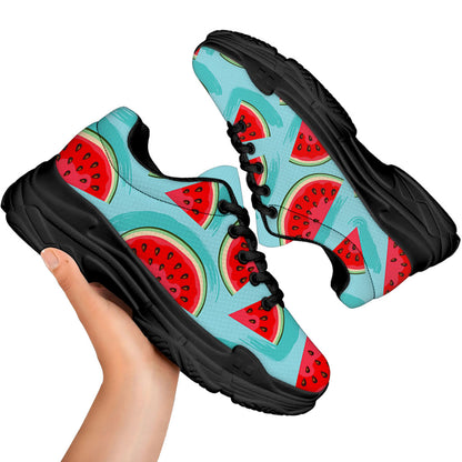 Blue Watermelon Pieces Pattern Print Black Chunky Shoes