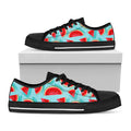 Blue Watermelon Pieces Pattern Print Black Low Top Sneakers