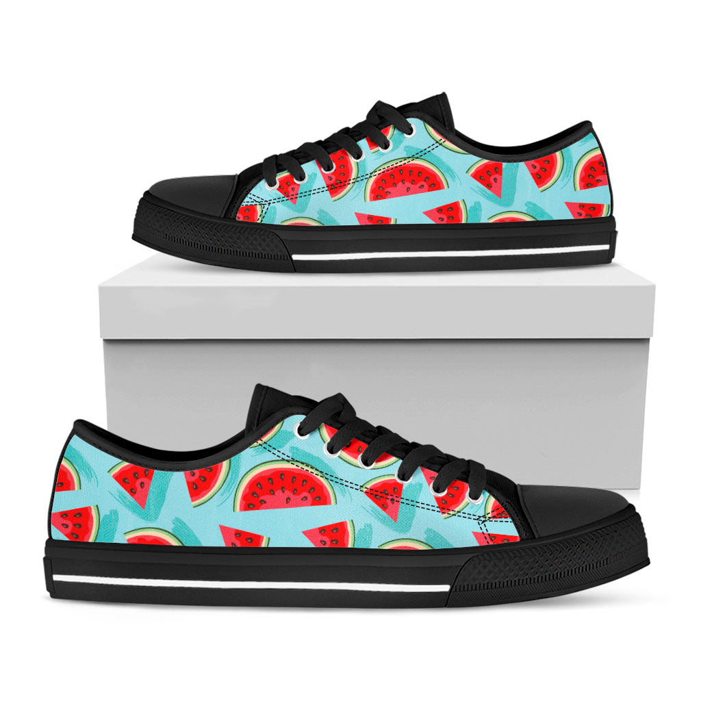 Blue Watermelon Pieces Pattern Print Black Low Top Sneakers