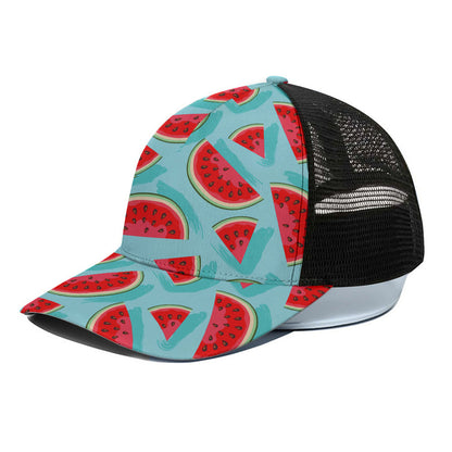 Blue Watermelon Pieces Pattern Print Black Mesh Trucker Cap