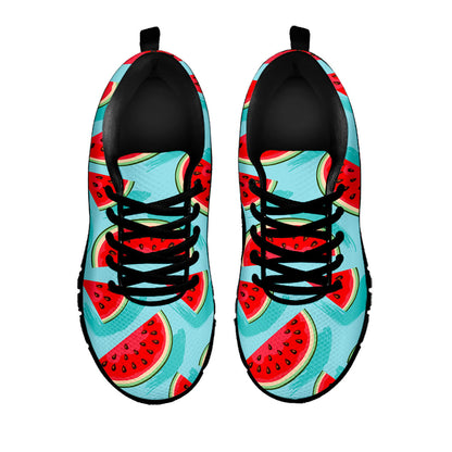 Blue Watermelon Pieces Pattern Print Black Running Shoes