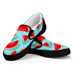 Blue Watermelon Pieces Pattern Print Black Slip On Sneakers