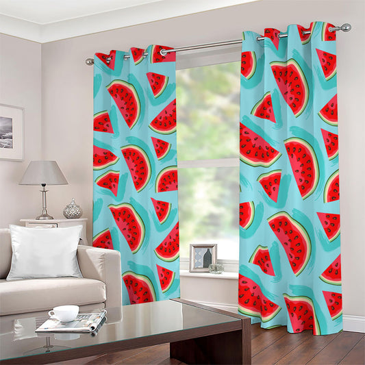 Blue Watermelon Pieces Pattern Print Blackout Grommet Curtains