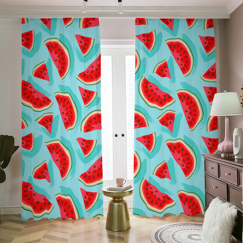 Blue Watermelon Pieces Pattern Print Blackout Pencil Pleat Curtains