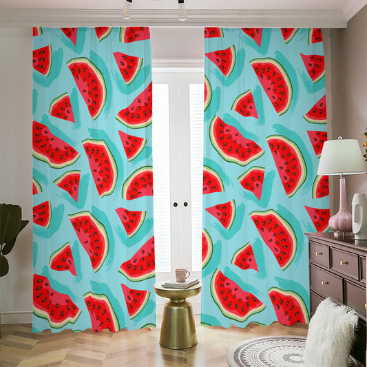 Blue Watermelon Pieces Pattern Print Blackout Pencil Pleat Curtains
