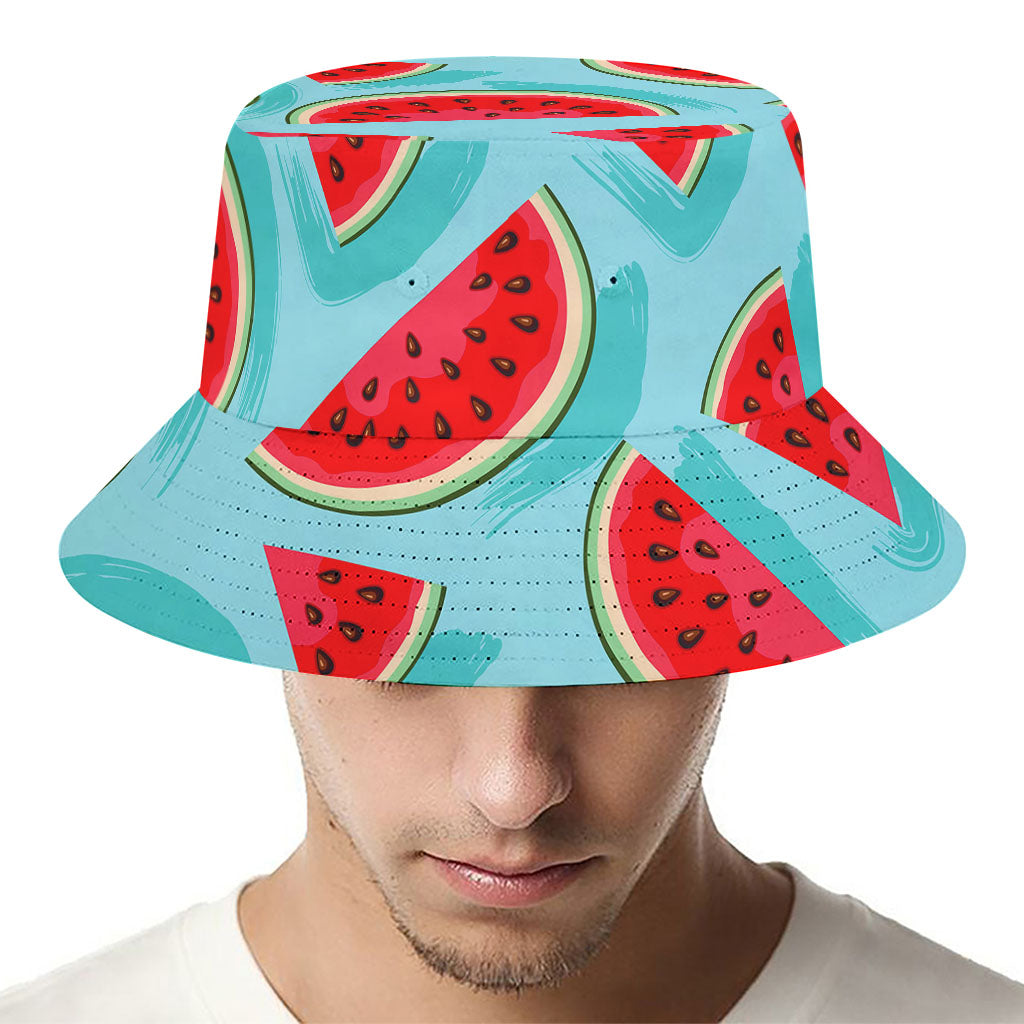 Blue Watermelon Pieces Pattern Print Bucket Hat